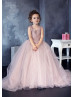 Beaded Light Mauve Lace Tulle Flower Girl Dress